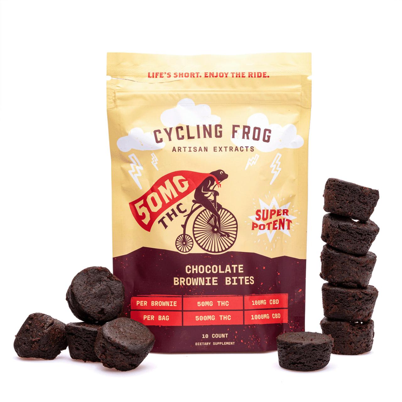 Cycling Frog THC + CBD Chocolate Brownie Bites – 10 ct (500 mg Delta 9 THC + 1000 mg CBD Total)